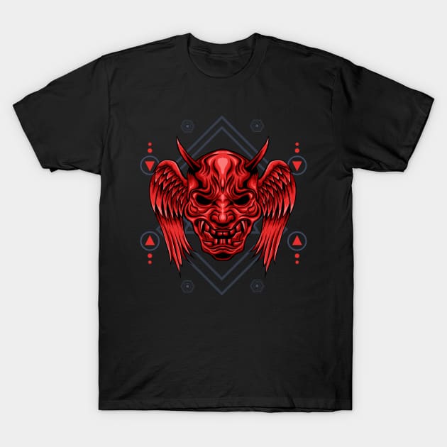 Winged Oni Mask Sacred Geometry T-Shirt by Marciano Graphic